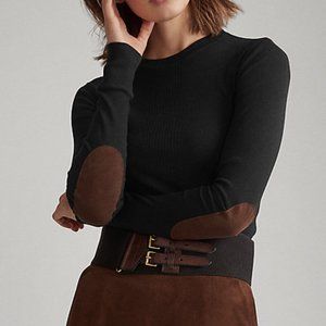 Lauren Jeans Co. Ralph Lauren - Elbow - Patch rib-knit navy top